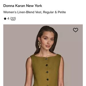 Donna Karan Olive Green Linen-Blend Vest